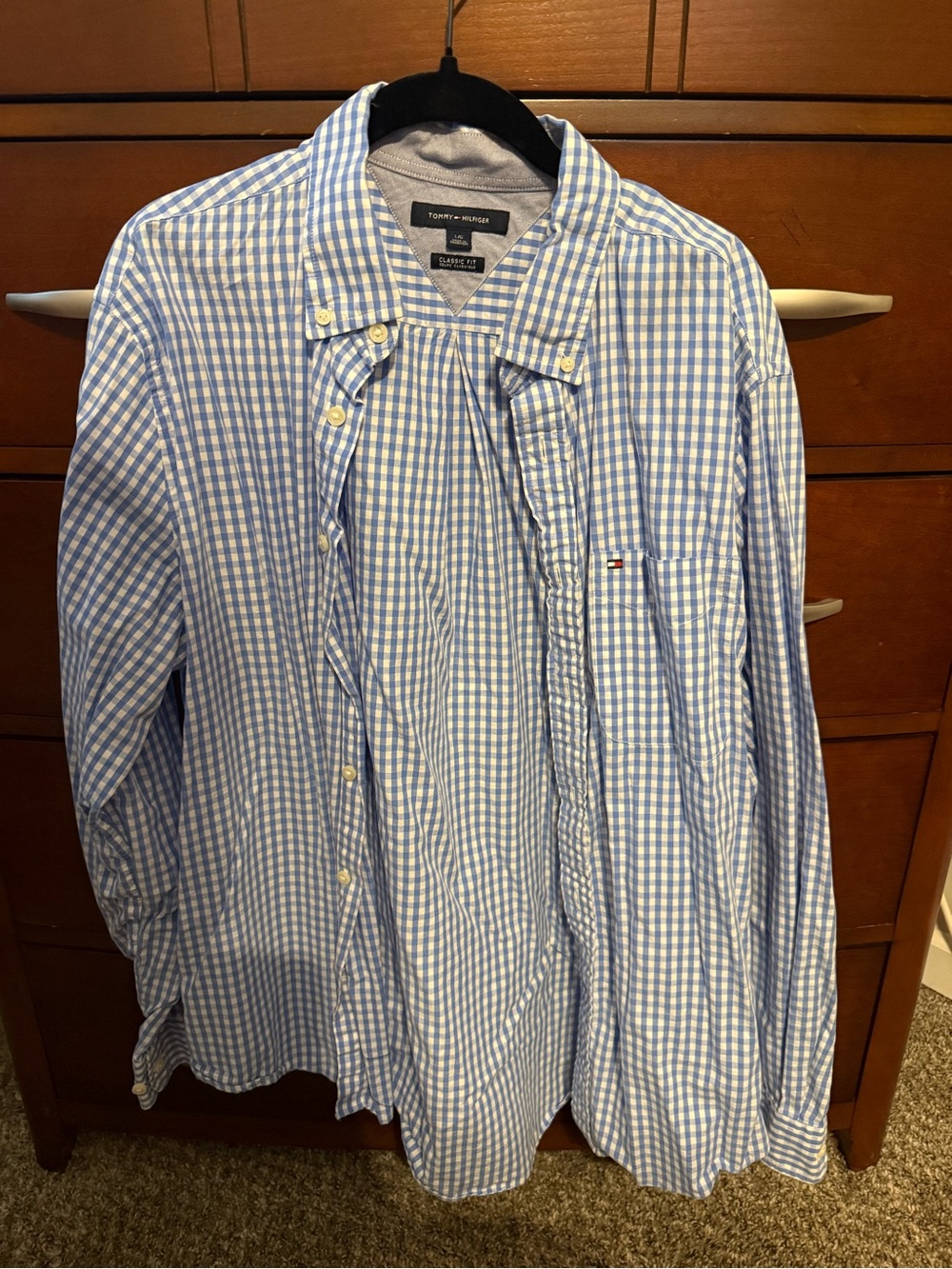 Tommy Hilfiger Light Blue and White Gingham Button-Down Shirt